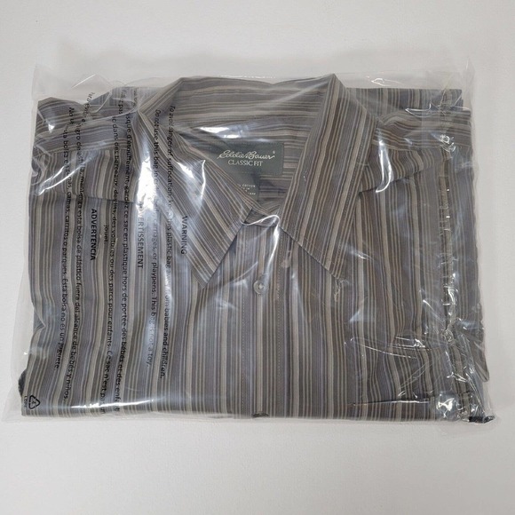 Eddie Bauer Classic Fit Button Up Shirt Mens L Gray Striped Long Sleeve Cotton - Picture 10 of 10